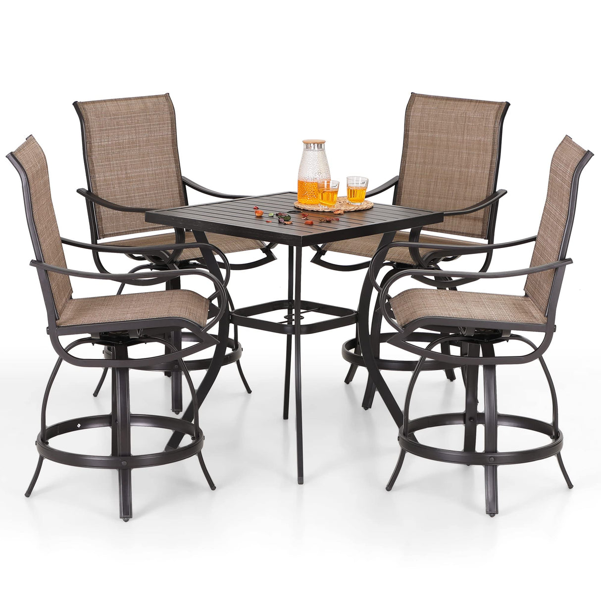 5 Piece Outdoor Bar Set, Counter Height Patio Bar Bistro Table and Swivel Bar Stools Chairs