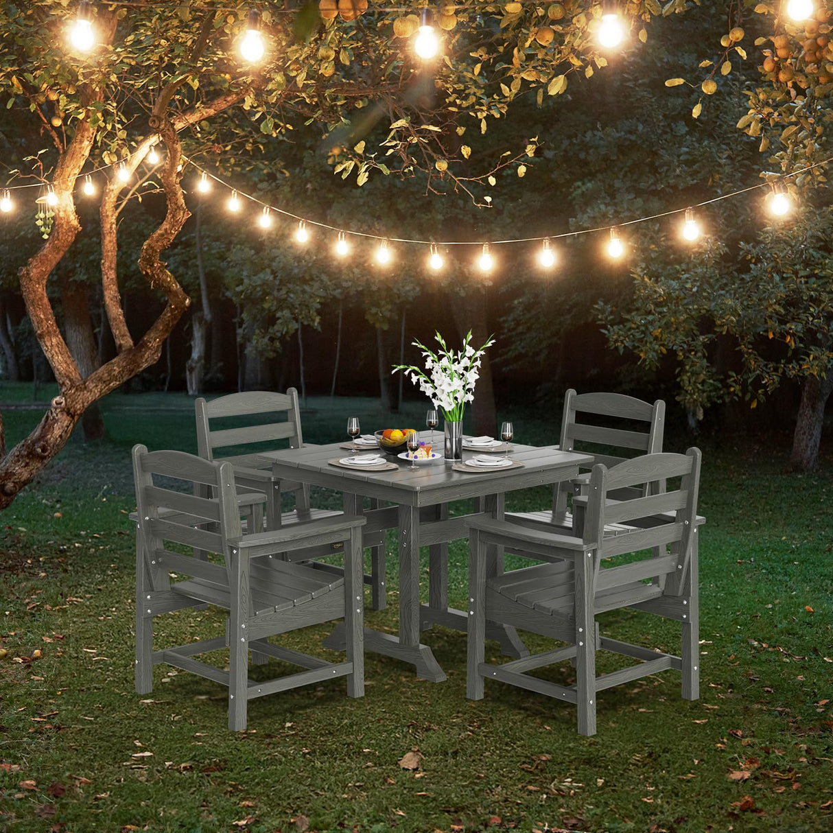 5-Piece Outdoor Patio Dining Set, Outdoor Table and Chairs Set w/Umbrella Hole