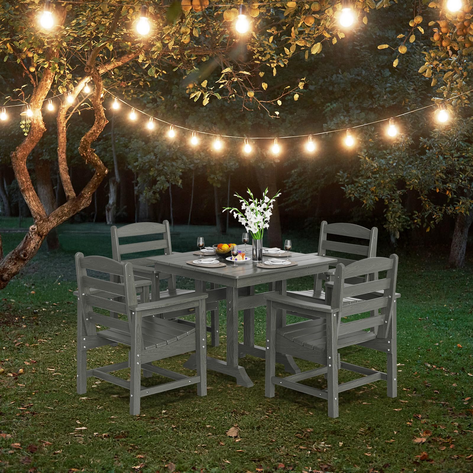 5-Piece Outdoor Patio Dining Set, Outdoor Table and Chairs Set w/Umbrella Hole