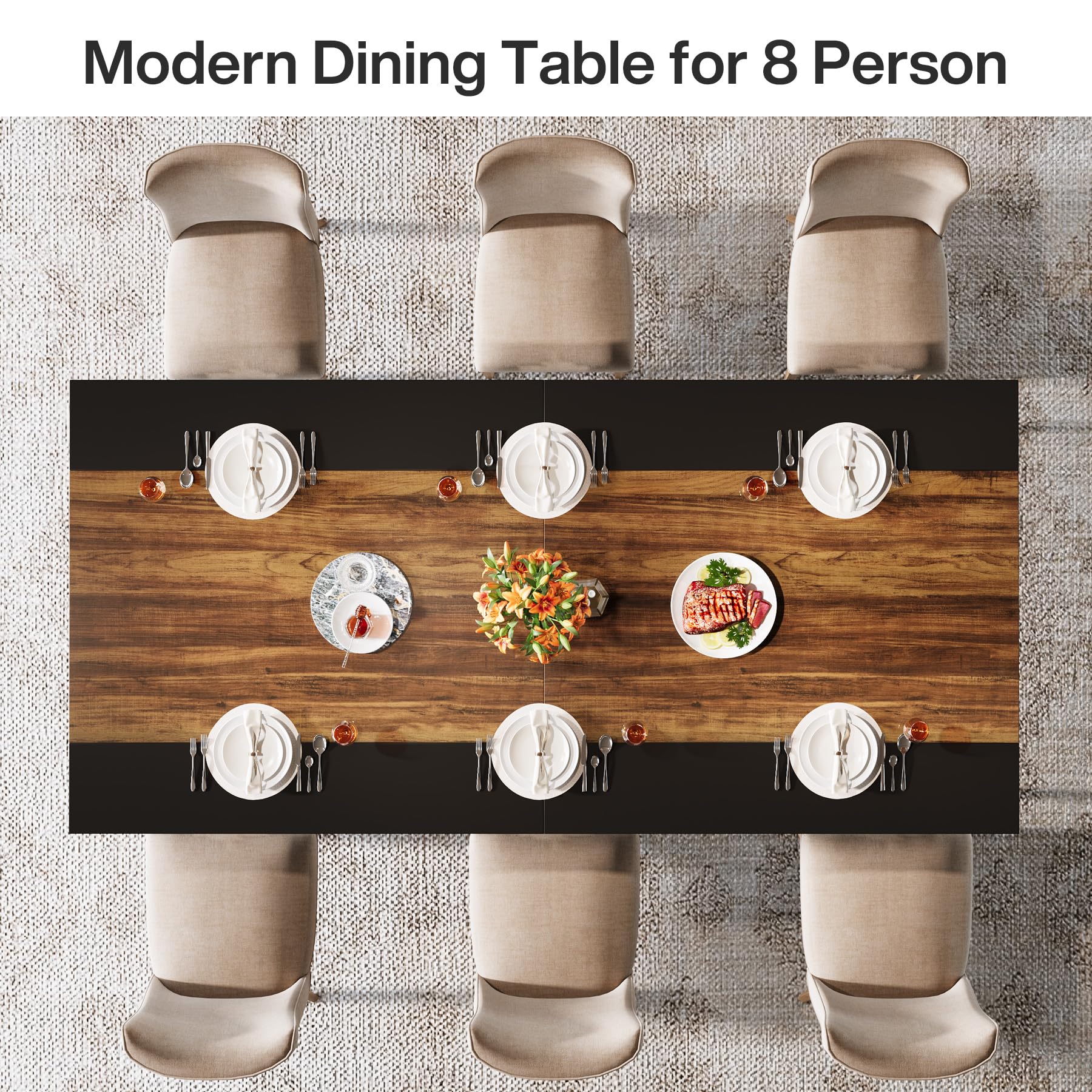 Tribesigns 79-Inch Dining Table for 8-10 People, Industrial Large Kitchen Table Dining Room Table for Living Room, Kitchen, Rectangular Dinner Table with Metal Frame, Rustic Brown