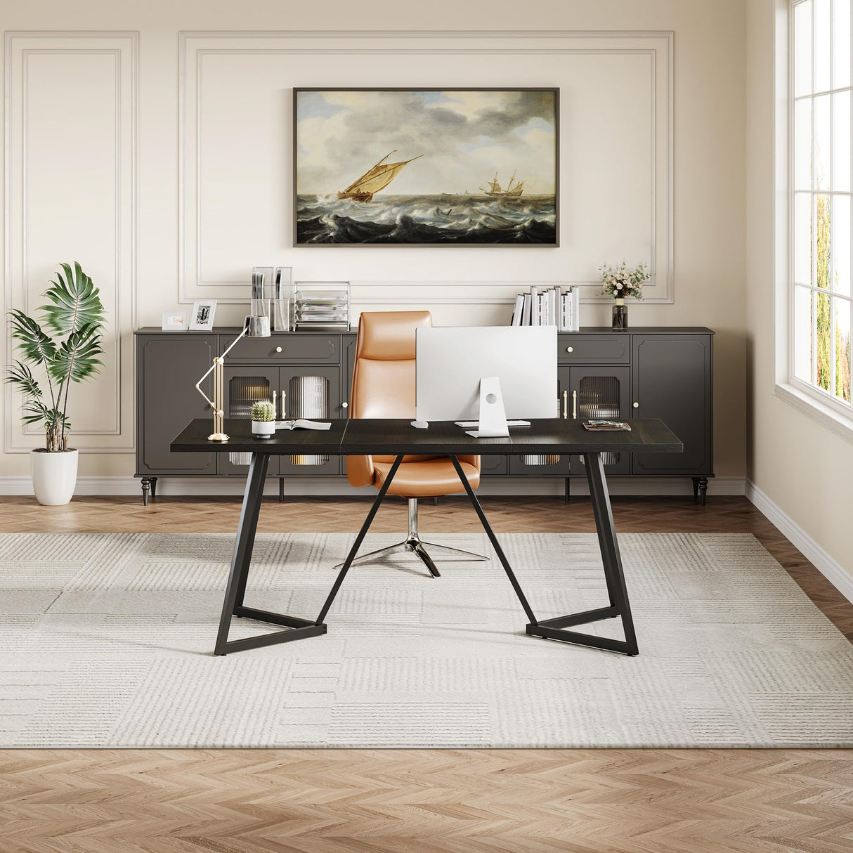 70.86-Inch Conference Table for 8, Black Conference Room Table