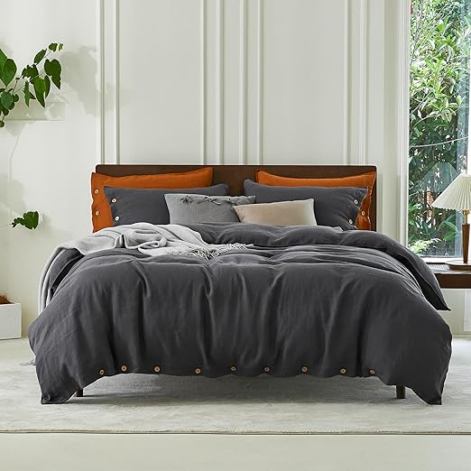 100% Pure Linen Duvet Cover Set Queen Size90X90Inch 3pcs (1 Duvet Cover