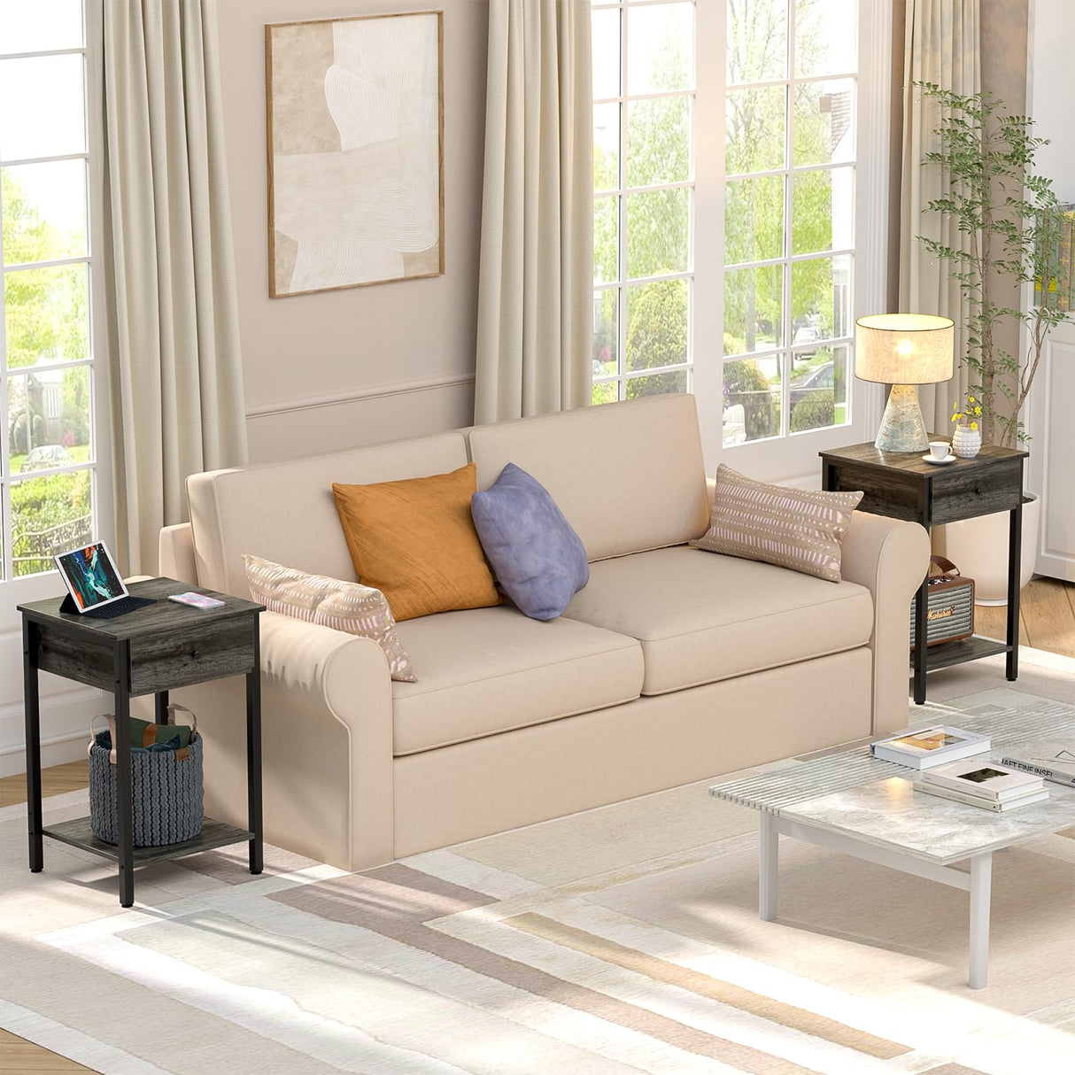 Nightstand Set of 2, 2 Pack Bedside Table with Storage