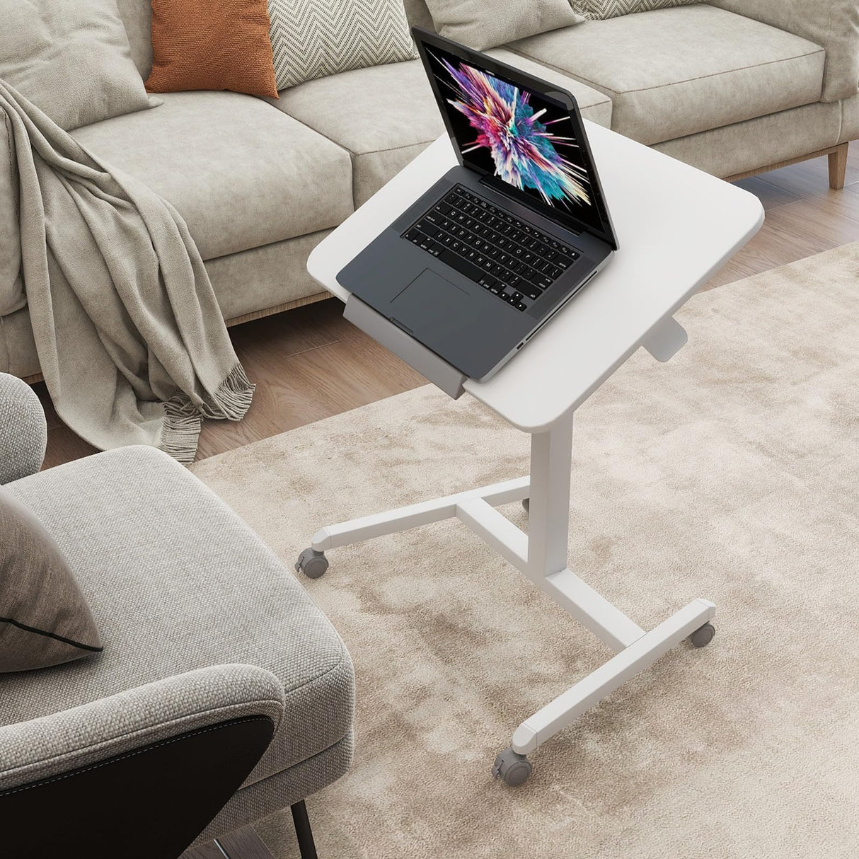 90°Tiltable Small Standing Desk with Stoppers Mobile Rolling Laptop Table on Wheels
