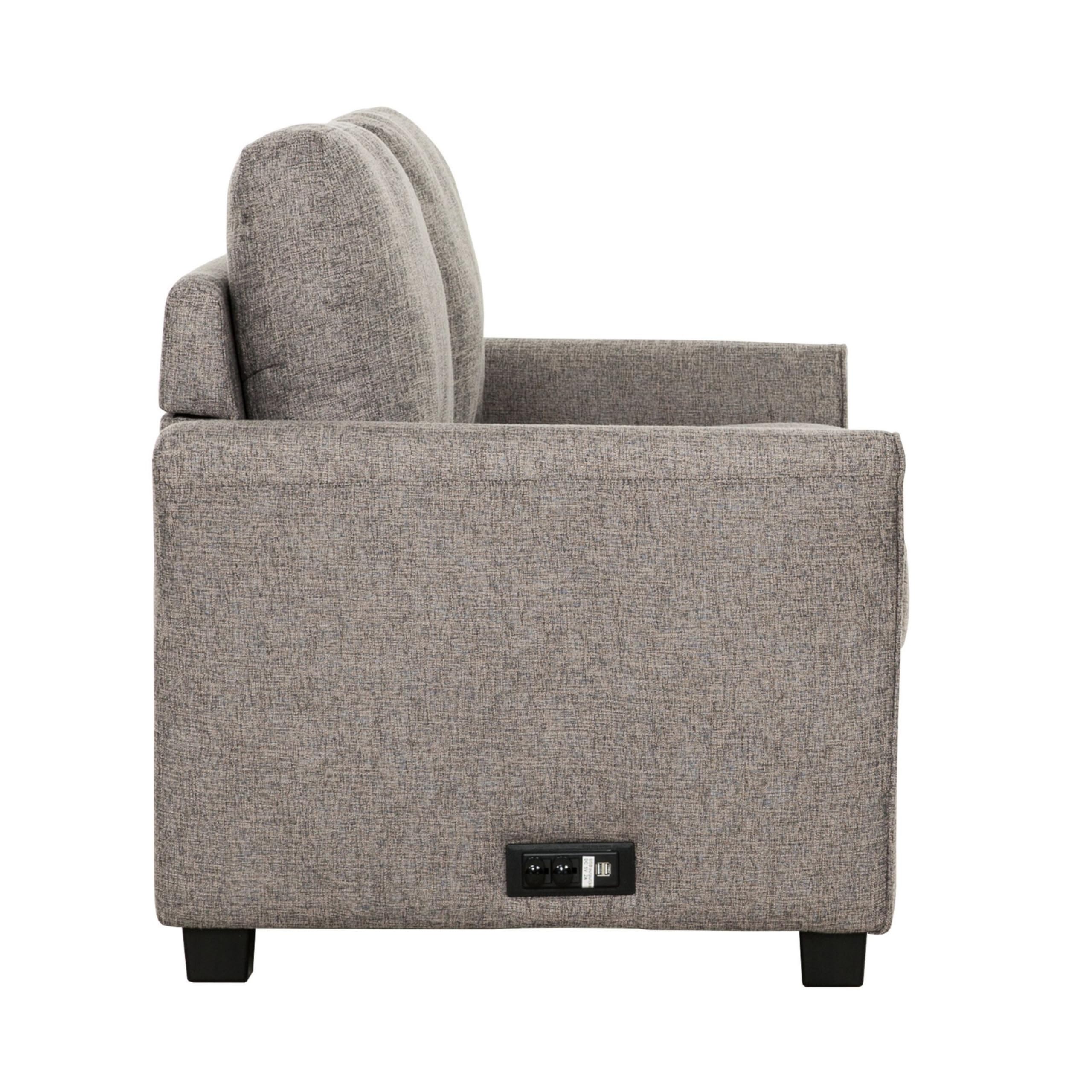 Full Size Sofa Bed, Linen, Convertible Design, USB Port, Power Outlets, Gray and Black
