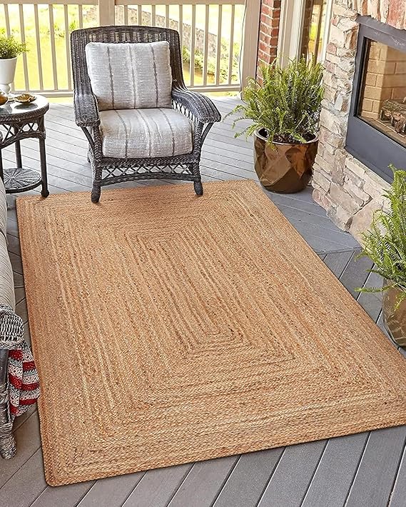 3x5 Handwoven Jute Braided Area Rug - Natural Rustic Reversible Rectangular Rug