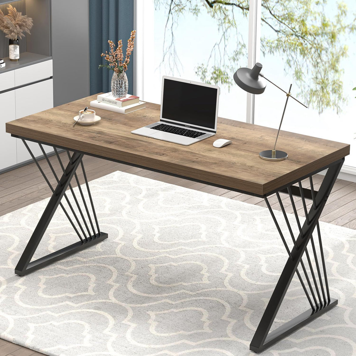 Computer Desk, Modern Home Office Desk, Wood and Metal Study Writing Gaming Table