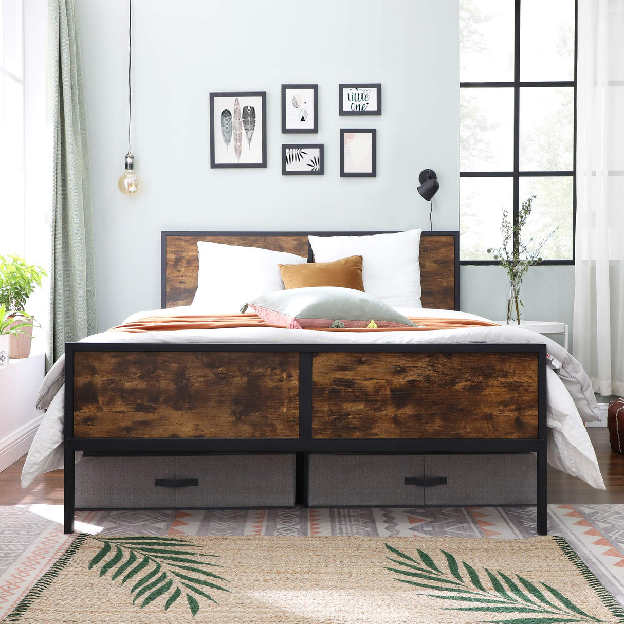 Queen Size Metal Bed Frame with Headboard, Footboard, No Box Spring Needed