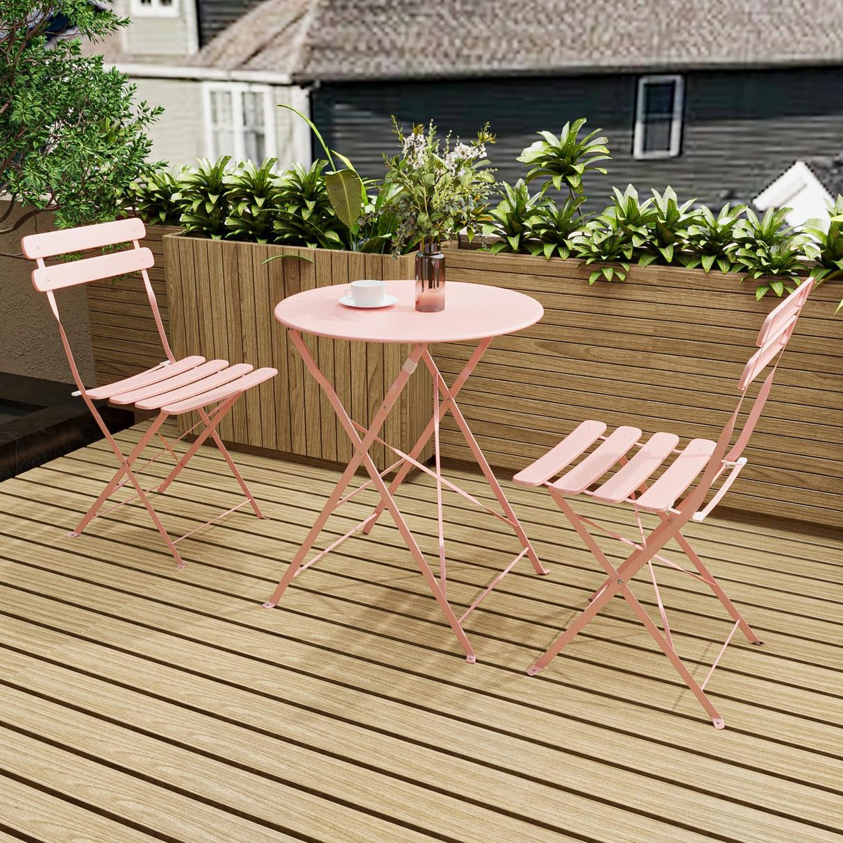 3-Piece Patio Bistro Set Outdoor Furniture Set Folding Bistro Table and Chairs