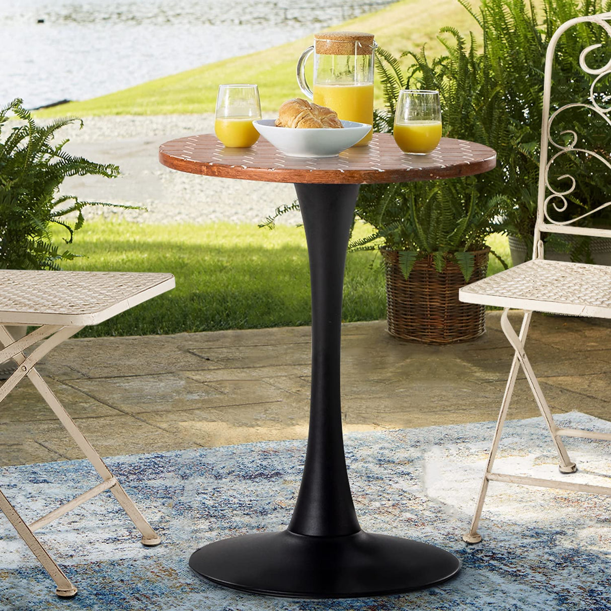 COSIEST Outdoor Honeycomb Bar Table Mosaic Garden Side Table Small Patio Round MgO Table for Yard or Lawn (Reddish Brown) - Bircata