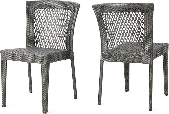 Bonnie Outdoor Wicker Dining Chairs (Set of 2), Grey