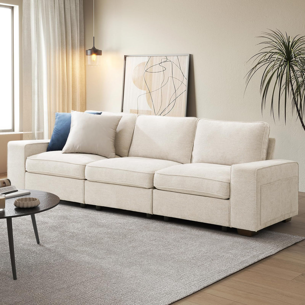 3 Seater Sofa Couch with Storage Layer, Removable and Washable Cushion Cover