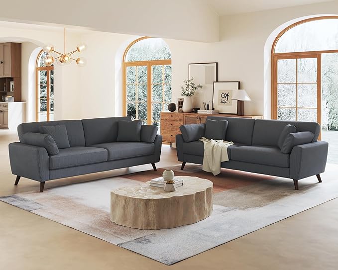 Modern Sofa, 86 inch Sofa Couch with 4 Throw Pillows, 3-Seater Sofa