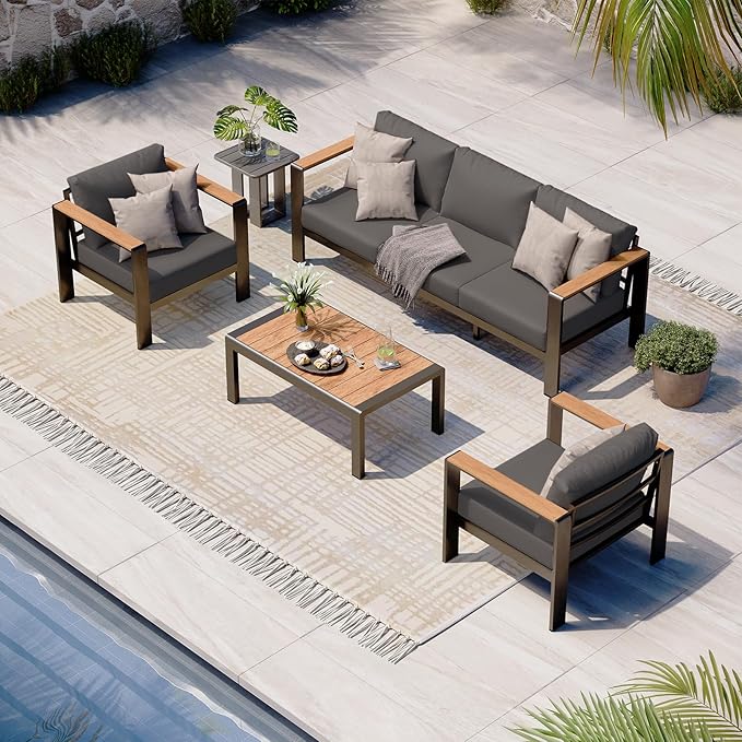 Aluminum Outdoor Patio Furniture Set with Coffee Table, 4 Piece Patio Conversation Sets