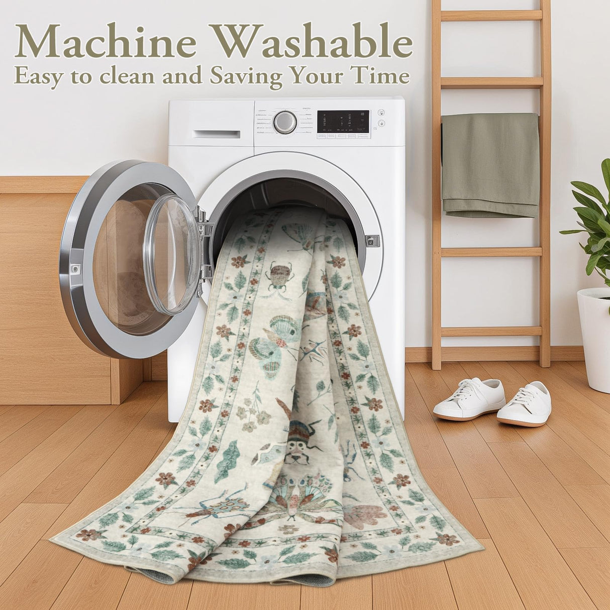 Insect Washable Area Rug 8x10 - Soft Non-Slip Bedroom Carpet