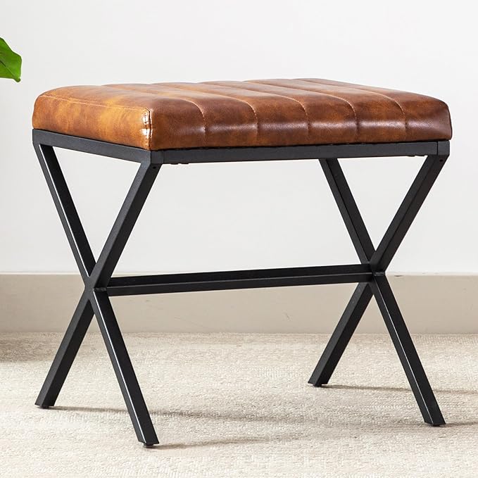 Vanity Stool,Modern PU Leather Ottoman Stool Chair for Vanity,Vanity Bench with Metal X Legs