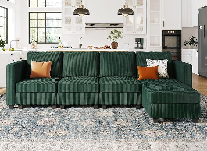 Modular Sectional Sleeper with Storage Ottoman Corduroy Sectional Couch