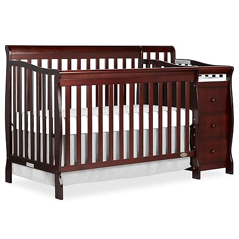 5 In 1 Brody Convertible Crib With Changer In White, Greenguard Gold Certified, Comes With 1" Changing Pad, Non-Toxic Finish, Made Of Durable Pinewood