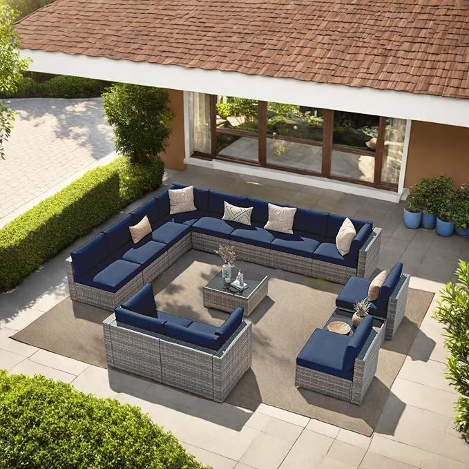 7-Piece Outdoor Patio Sectional Set, Durable Rattan Couch