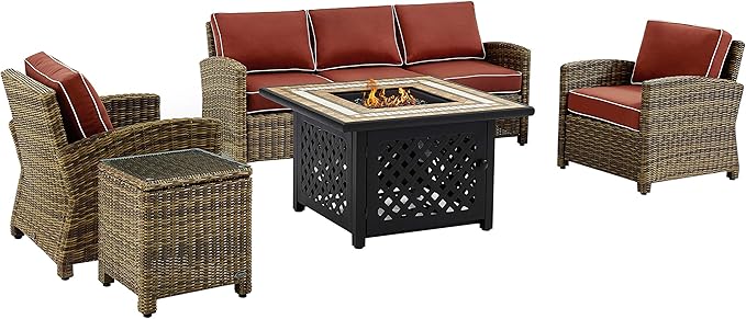 Bradenton 5-Piece Wicker Outdoor Sofa Patio Furniture Set with Propane Gas Fire Pit Table