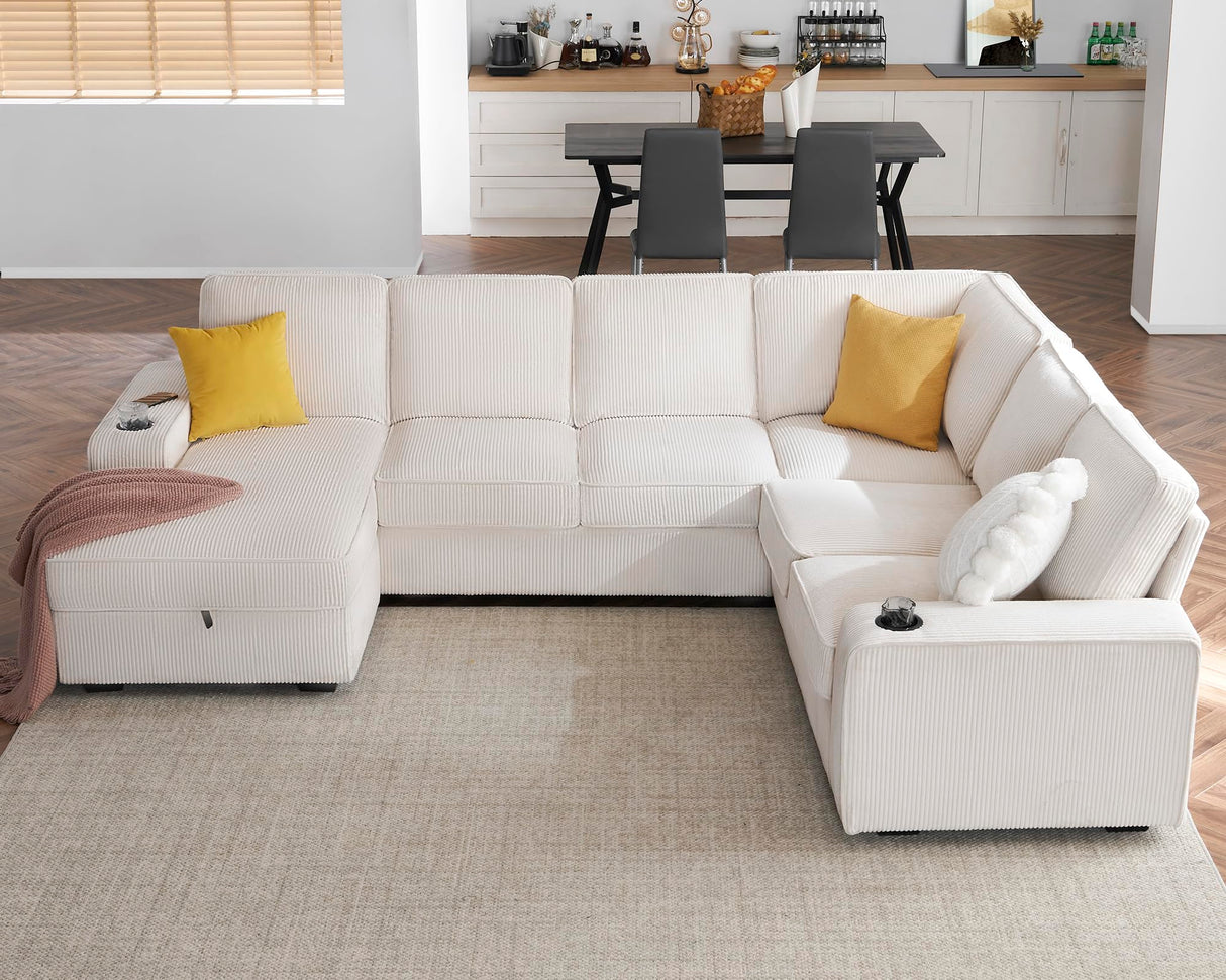 7 Seater Sofa with USB Ports, Sectional Sofa Couch with Storage Chaise