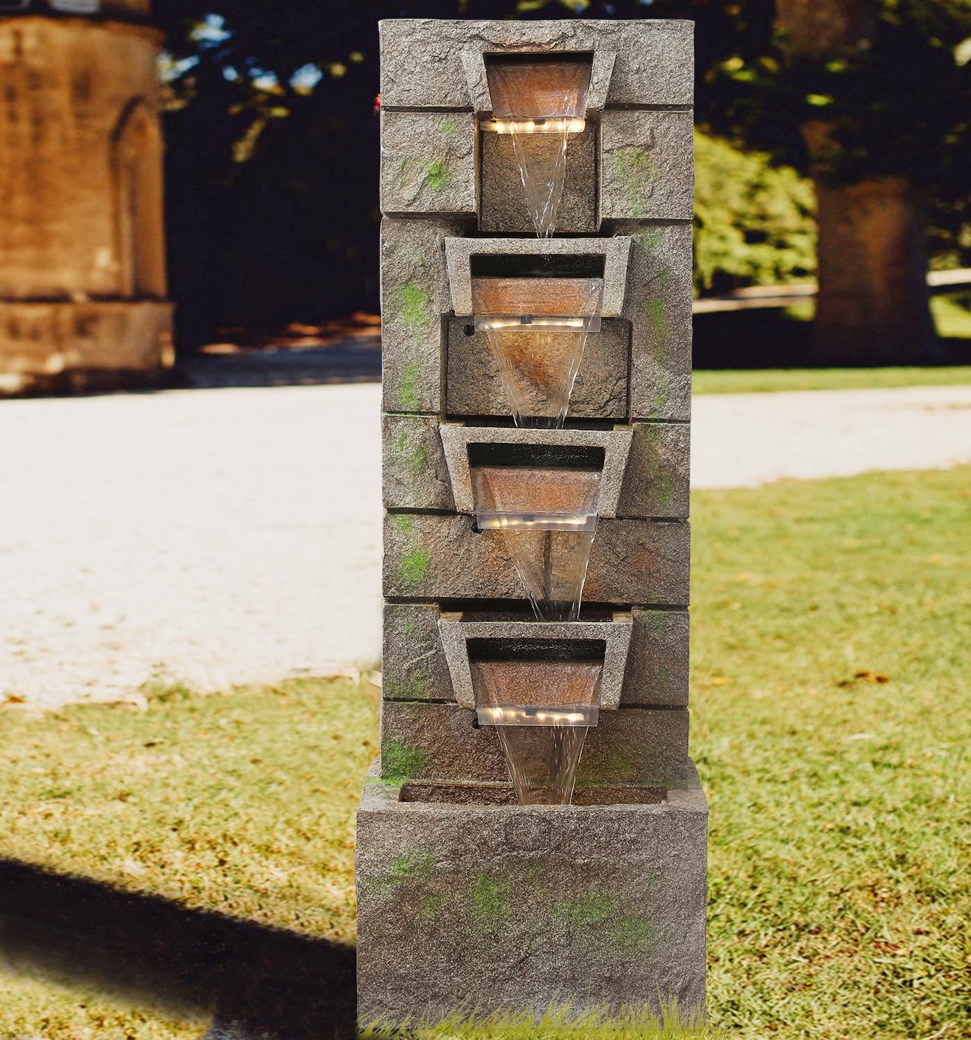 41.1" Outdoor Water Fountains Modern Fountain with LED Lights with Water Pump 4 Tier