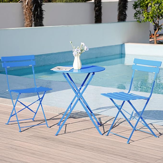 3 Piece Bistro Set, Folding Patio Furniture Set, Outdoor Table and Chairs Set for Patio