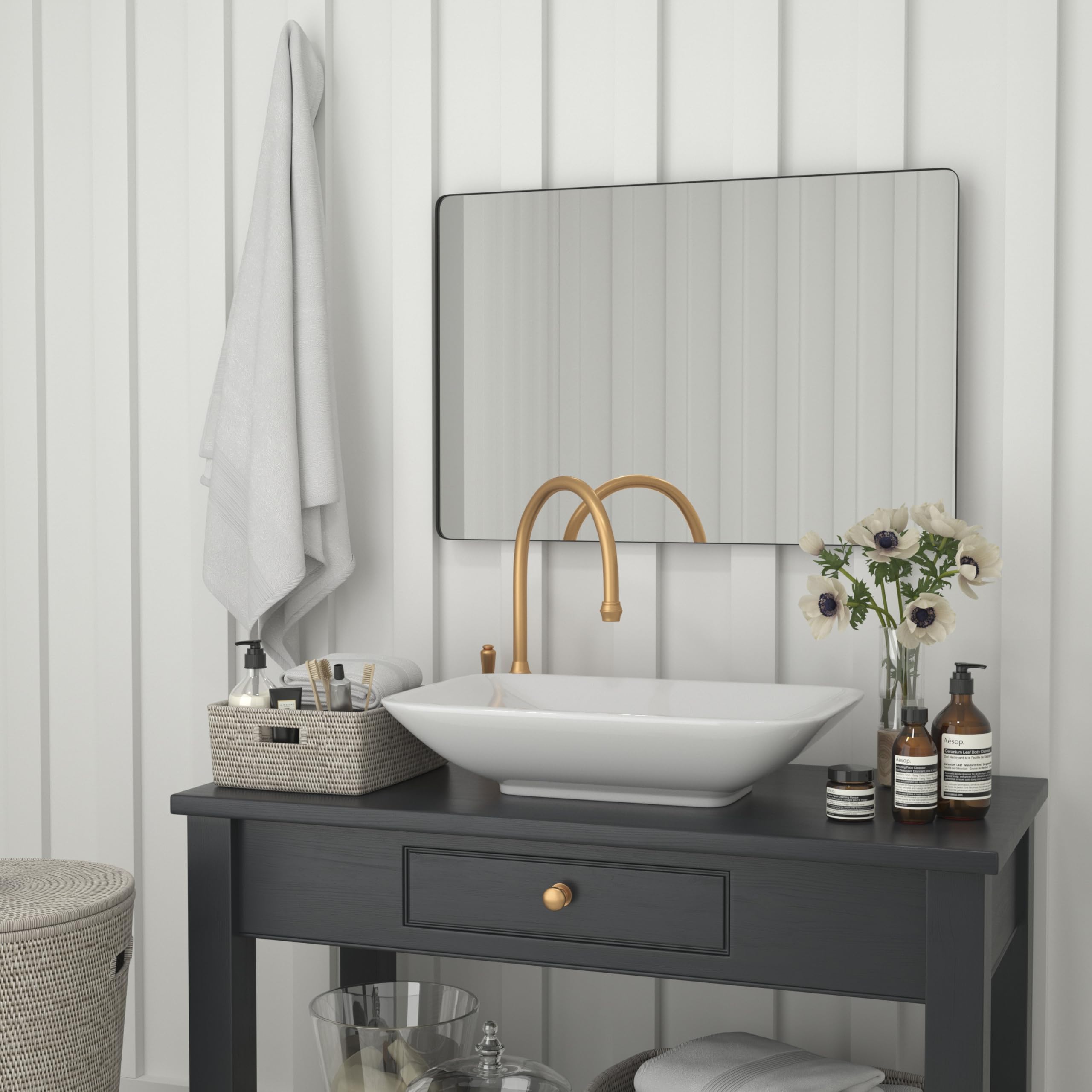 Large Rectangular Wall Mirror - Black Metal Frame - 24" x 36" Mirror for Bathroom,