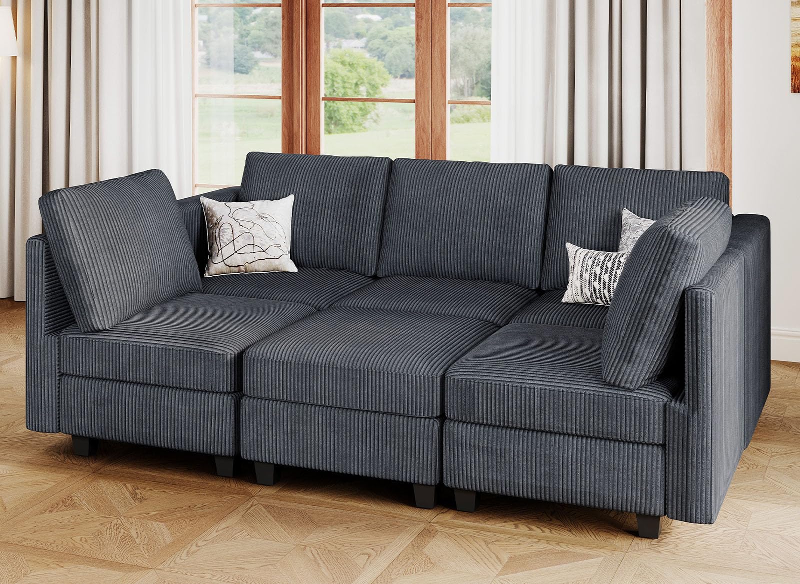 Modular Sectional Sleeper with Storage Ottoman Corduroy Sectional Couch