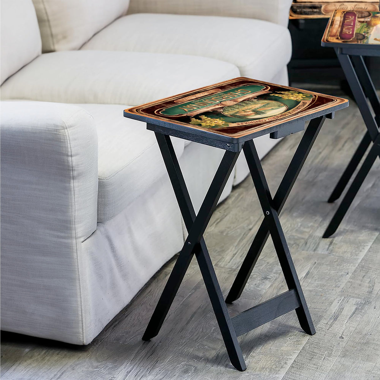 Wine Label Classic TV Trays Table | Set of 4 | Rectangular Folding Couch Trays