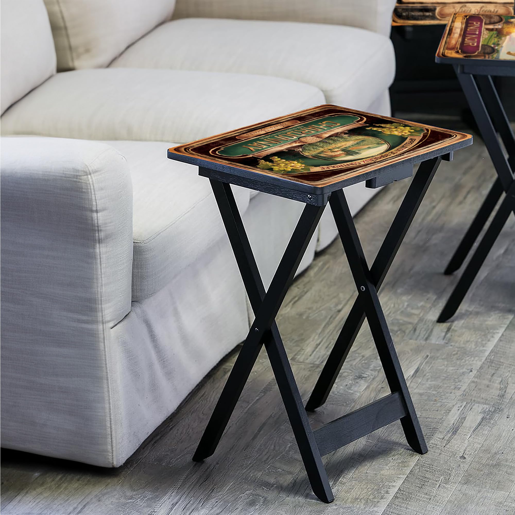 Wine Label Classic TV Trays Table | Set of 4 | Rectangular Folding Couch Trays
