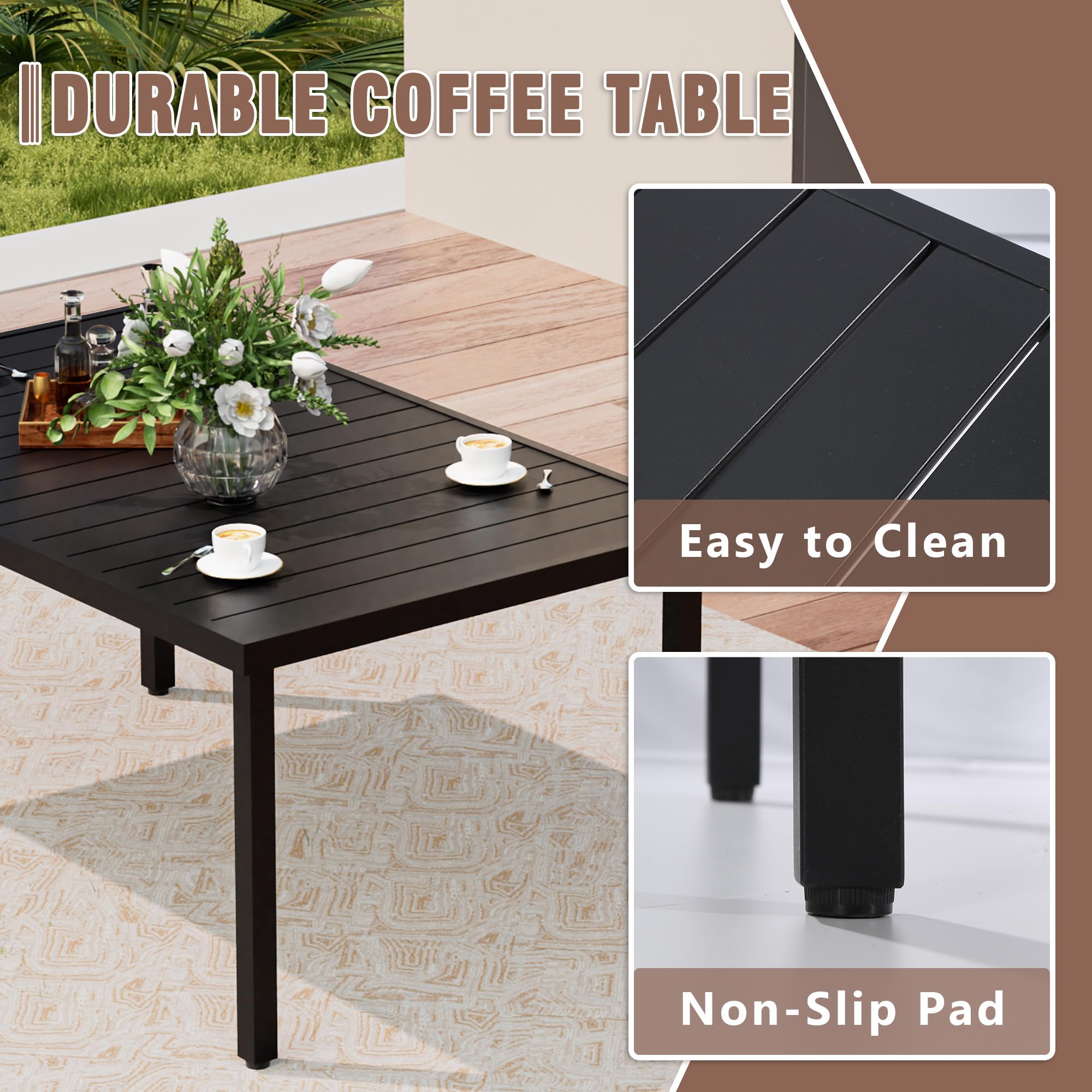 Qsoer 7-Piece Patio Dinning Set, All-Weather Use Outdoor Dinning Set for 6 with 1 Rectangular Table and 6 Metal Chairs for Deck, Porch, Poolside,Backyard