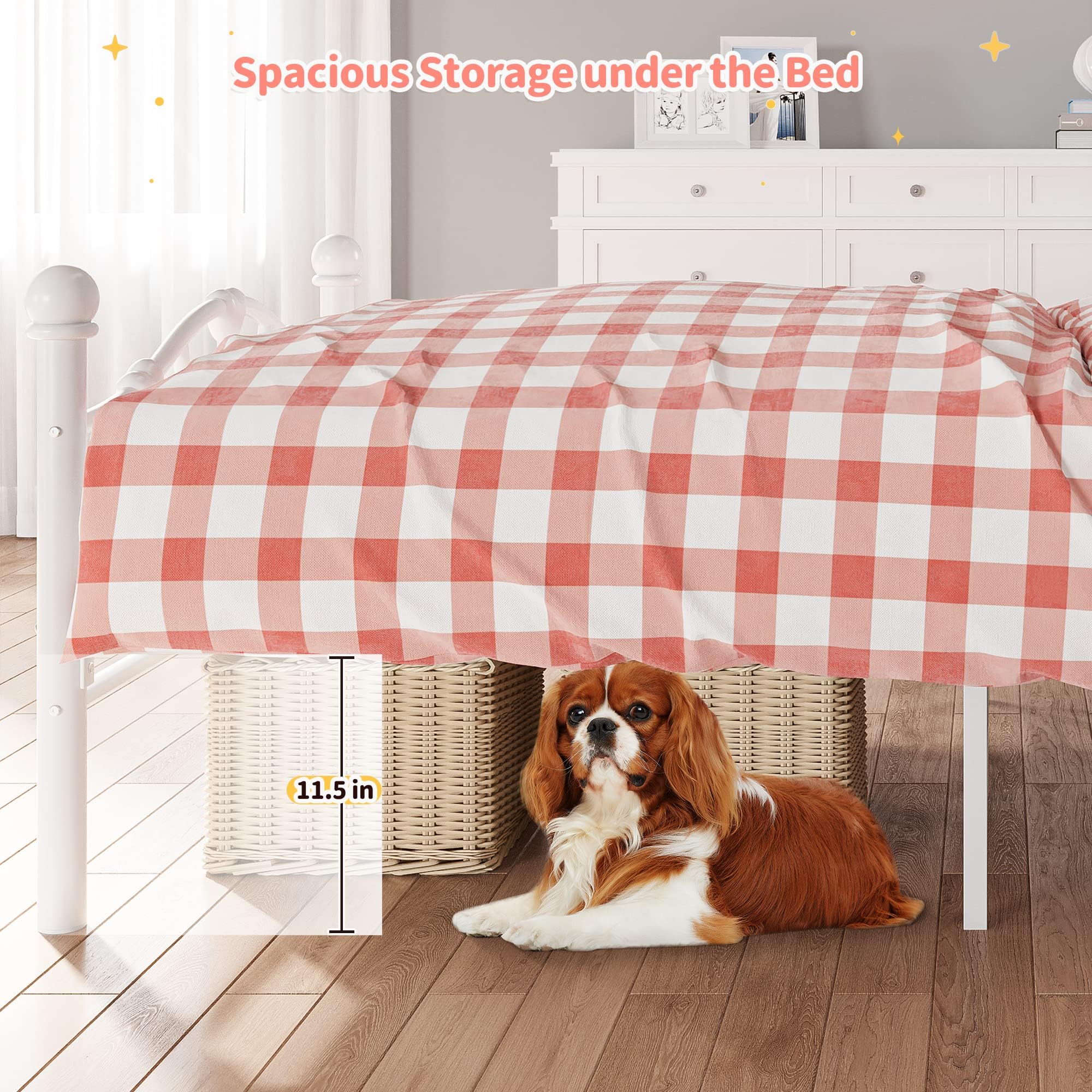 IDEALHOUSE White Twin Bed Frame for Kids,Twin Bed Frame with Heart Shaped Headboard and Tailboard,Heavy Metal Slat Support,Noiseless,White