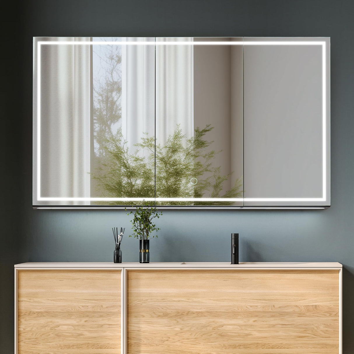 48" Surface-Mount LED Lighted Black Aluminum Mirror Medicine Cabinet