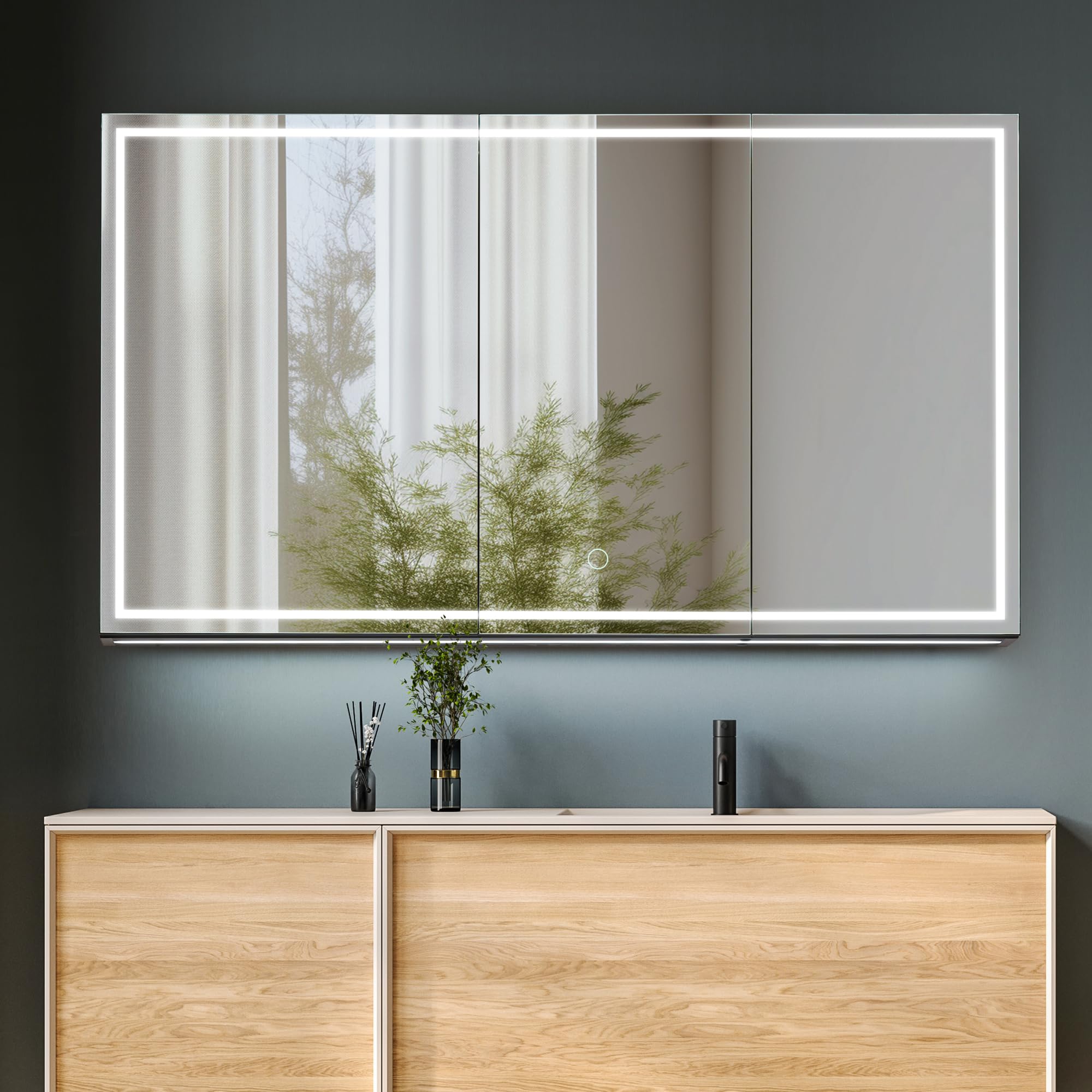 48" Surface-Mount LED Lighted Black Aluminum Mirror Medicine Cabinet