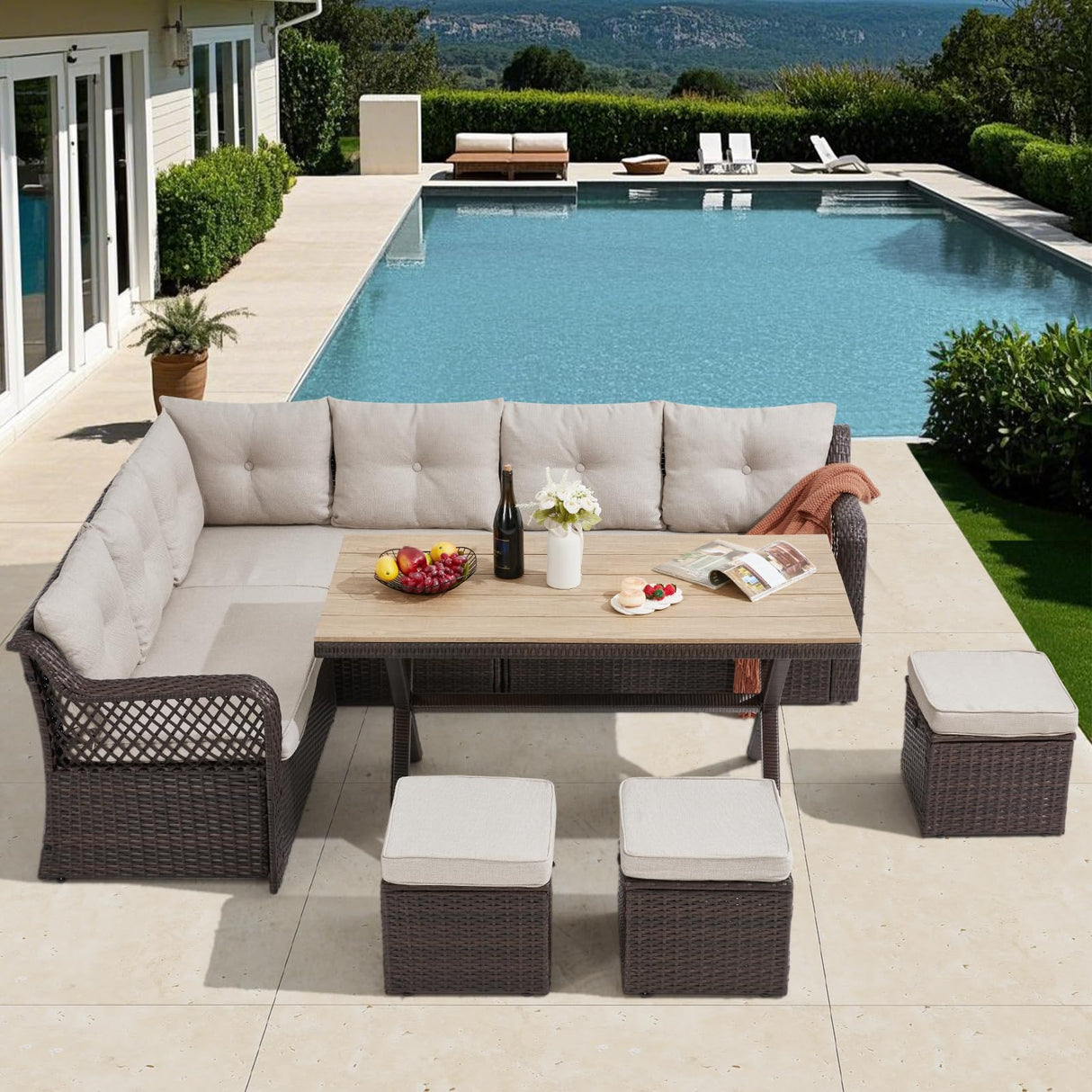 7 Pieces Patio Furniture Sets, Outdoor Dining Set, Patio Dining Sets with HDPE Table