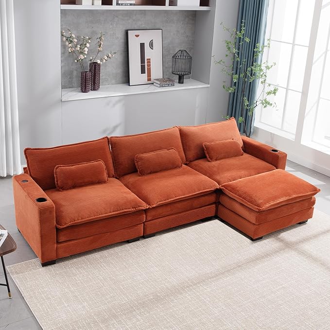 Corduroy Cloud Sectional Couch, Modern Comfy Modular L-Shaped Sectional