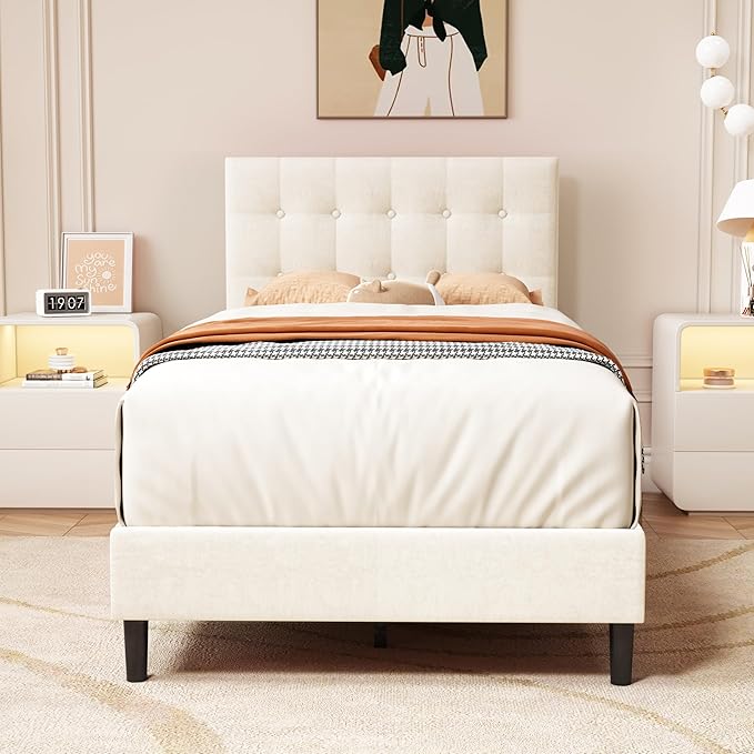 Twin Size Upholstered Platform Bed Frame