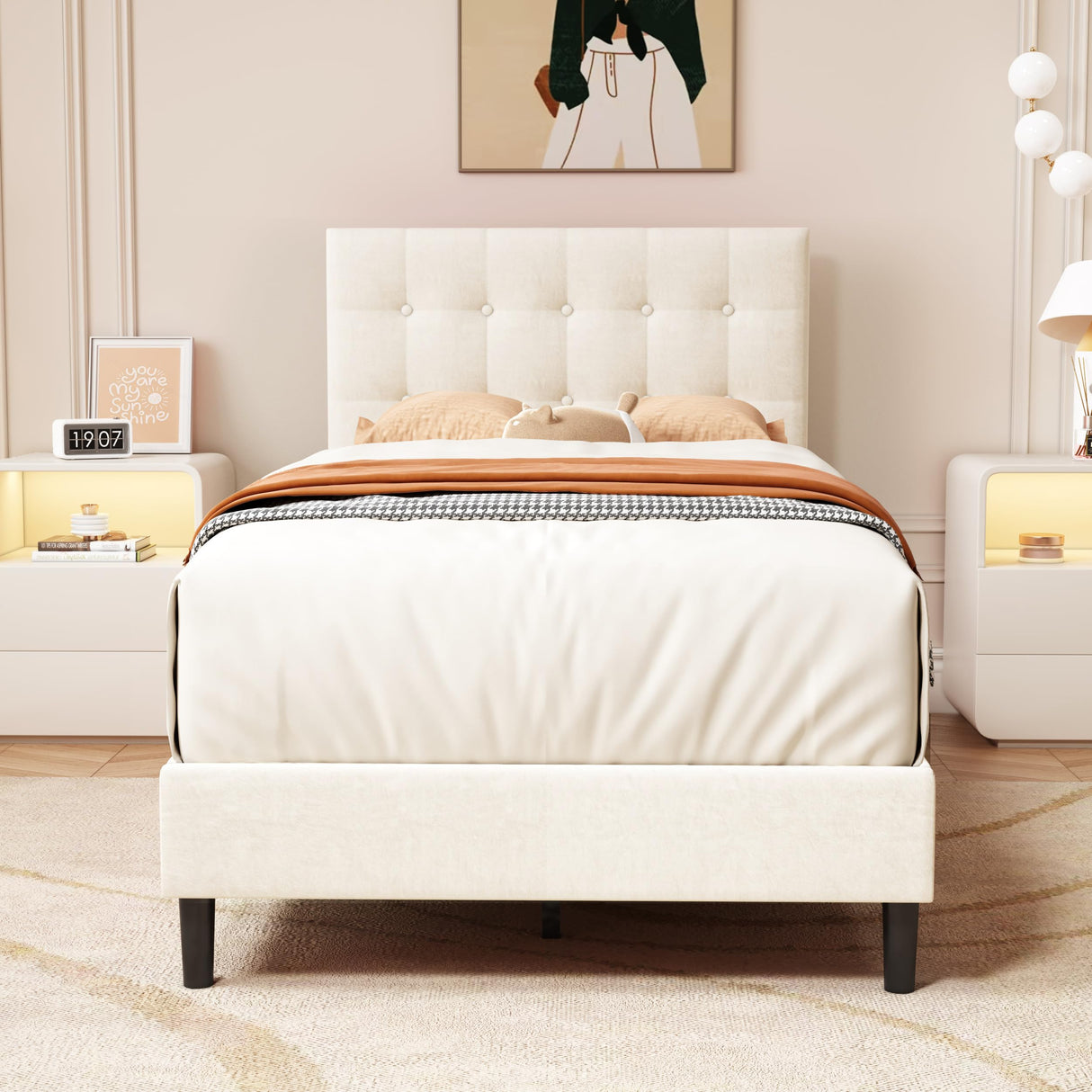 Twin Size Upholstered Platform Bed Frame