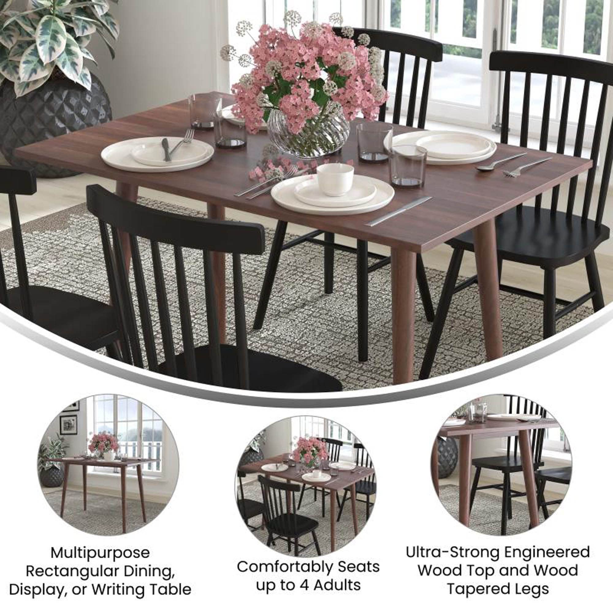 Hatfield Mid-Century Modern Dining Table - Dark Walnut Engineered Wood Kitchen