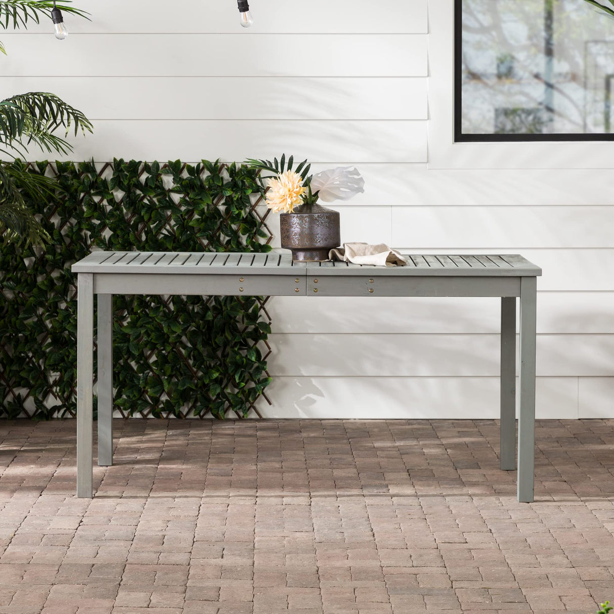 Contemporary Acacia Wood Outdoor Dining Table - Grey Wash, 60" Length