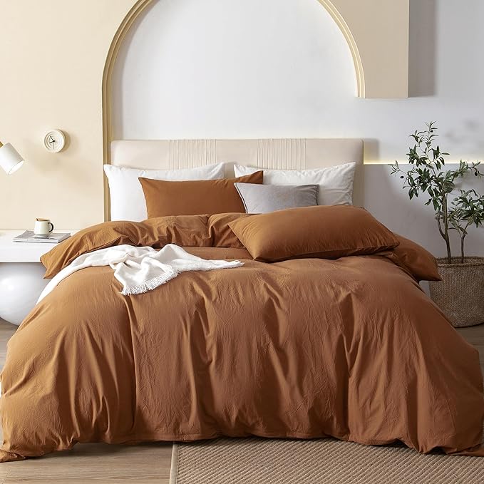 Durable Linen Feel Bedding for All Seasons King, Solid Chocolate Brown