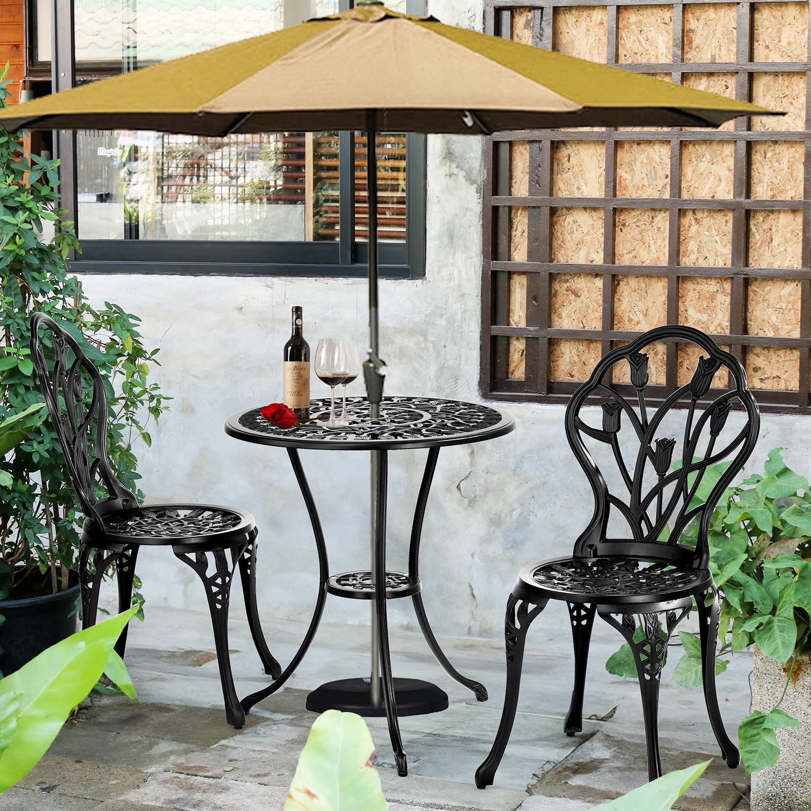 3 Pieces Patio Bistro Set, Rust-Resistant Cast Aluminum Outdoor Bistro Table and Chairs