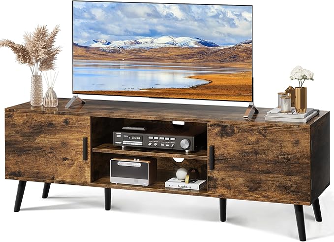 TV Stand for 55 Inch TV, Entertainment Center with Adjustable Shelf, 2 Cabinets
