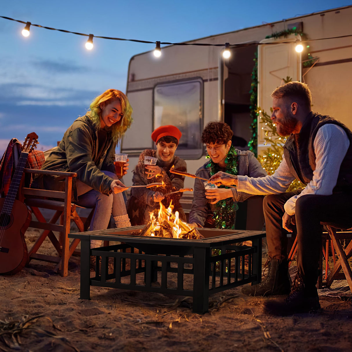 Outdoor Fire Pit, 32 Inch Firepit Table Metal Outdoor Fireplaces