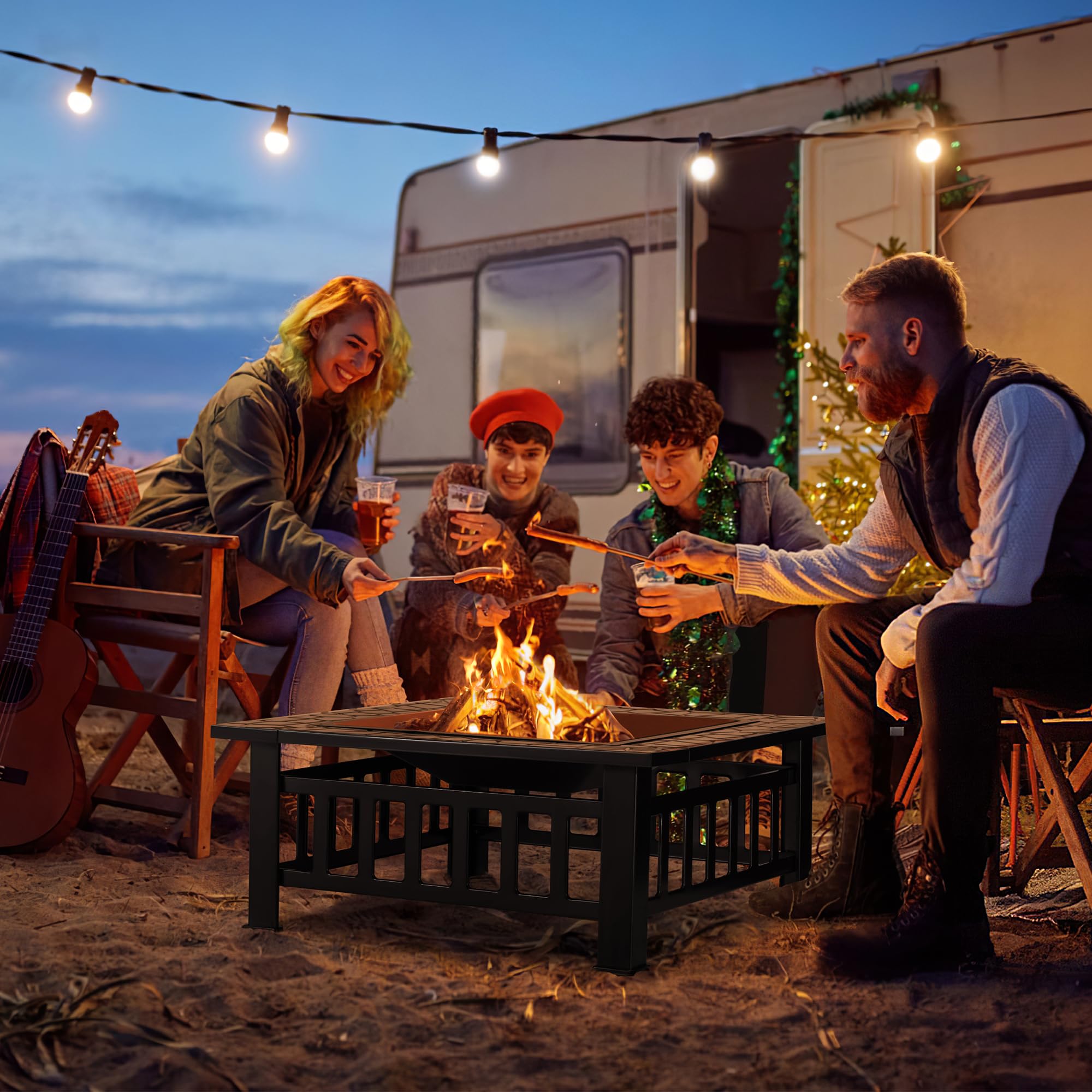 Outdoor Fire Pit, 32 Inch Firepit Table Metal Outdoor Fireplaces