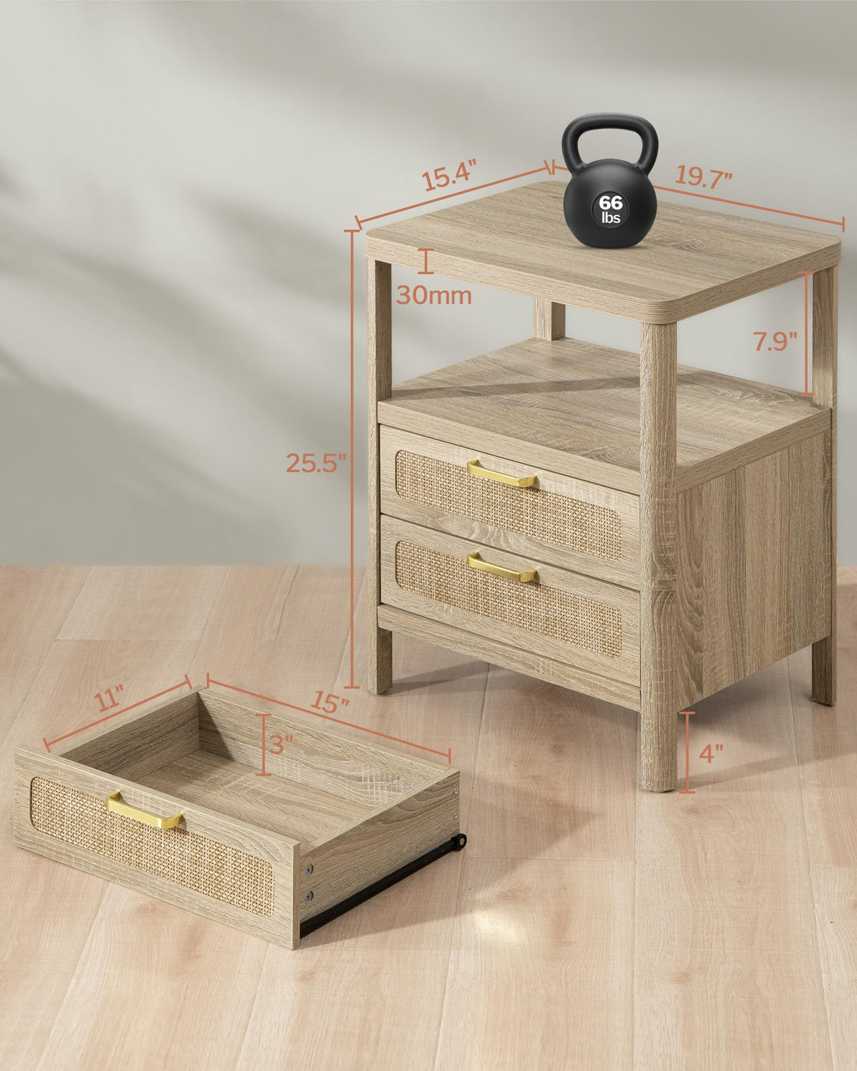 Rattan Nightstands Set of 2 - Bedside Tables