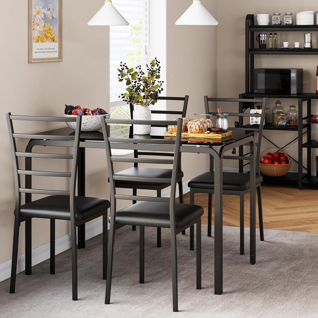 Glass Dining Table Set for 4, Kitchen Table and Chairs