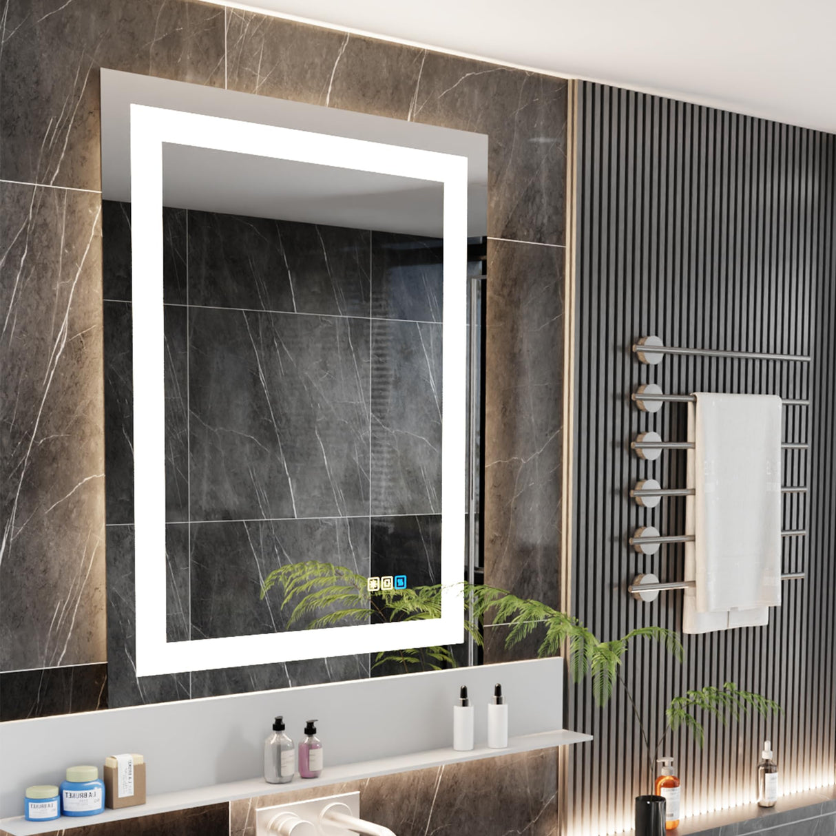 18x24 LED Smart Bathroom Mirror - Anti-Fog, Dimmable, Front & Backlit