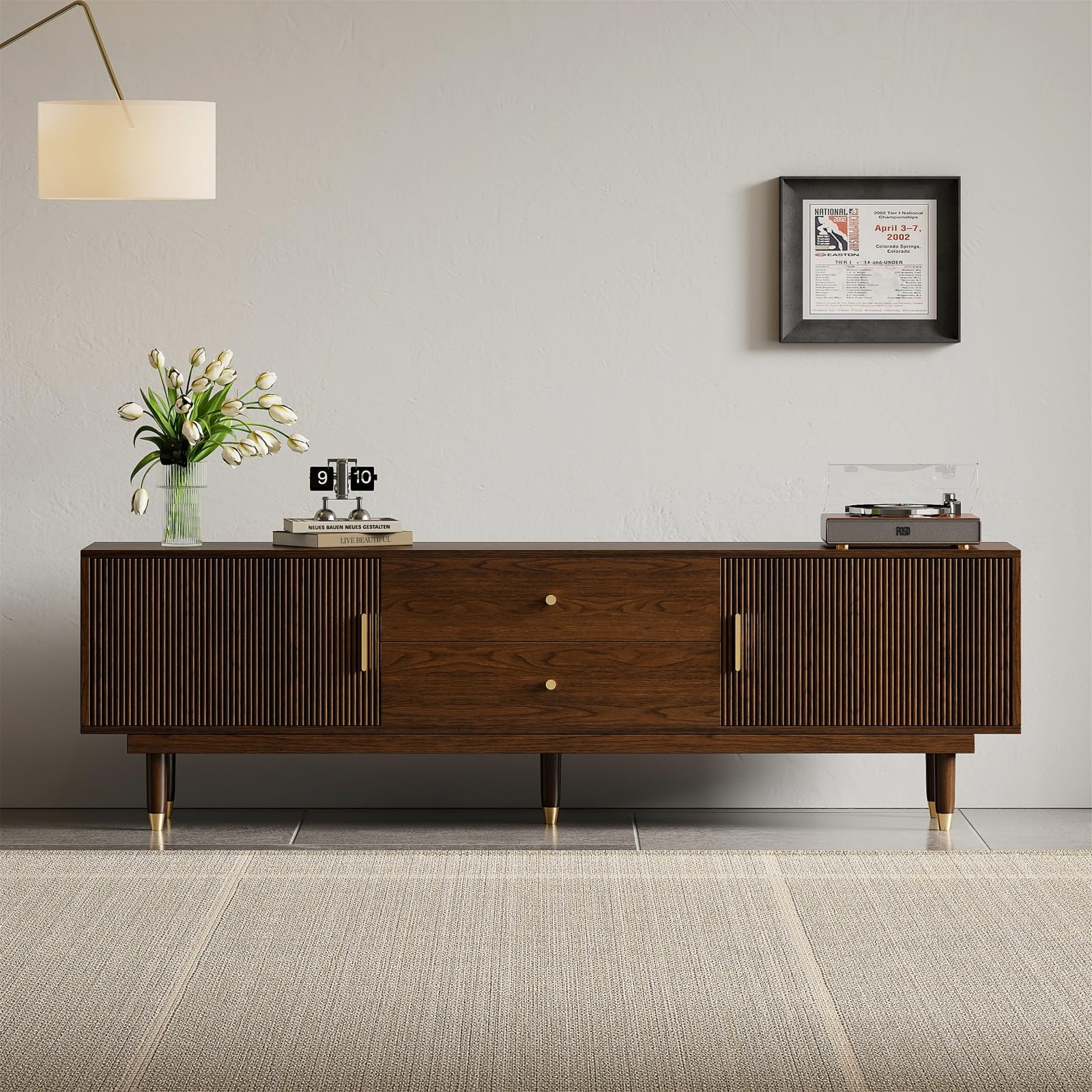 Walnut TV Stand for 75 inch TV, 70.9" Entertainment Center